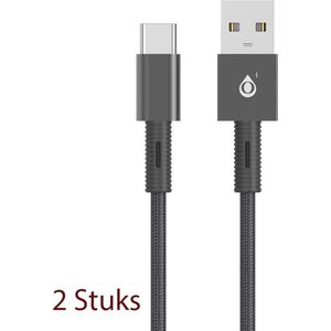 M.TK USB-C Anti-Buigen Kabel 1M | USB naar USB-C Kabel | USB C naar USB A Kabel 1M - Zwart kleur (2 Stuks)