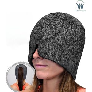 LifeStages - Migraine Masker - Herbruikbare Gel Koelkap Voor Migraine En Hoofdpijn - Slaapmasker Met Koud Kompres Tegen Sinusitis En Stress - Rekbaar - Donkere Kringen En Wallen - Geurloos, Eén Maat En +30% Gel - Zwart