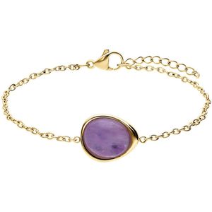 Lucardi - Dames Stalen goldplated armband met amethyst ovaal - Armband - Staal - Goudkleurig - 19 cm