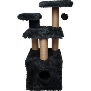 Topmast Krabpaal Fluffy Isola - Antraciet - 52 x 67 x 100 cm - Made in EU - Krabpaal voor Katten - Met Kattenhuis - Sterk Sisal Touw