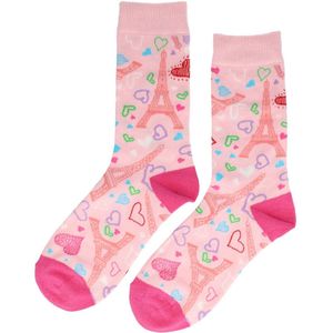 Sokken katoen – Parijs eiffeltoren print – roze – maat 36-43