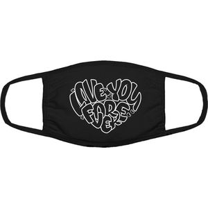 Love you forever mondkapje | kiss | grappig | gezichtsmasker | bescherming | bedrukt | logo | Zwart mondmasker van katoen, uitwasbaar & herbruikbaar. Geschikt voor OV