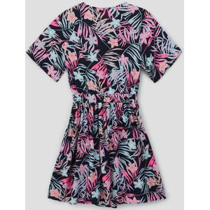 s.Oliver - Jurk - Beige / Marine / Lichtblauw / Pink - Viscose - Knoopsluiting, Ronde Hals, Bloemenprint