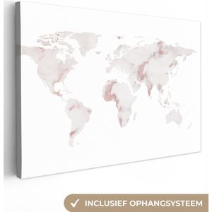 Canvas Wereldkaart - 60x40 - Wanddecoratie Wereldkaart - Marmer - Koper