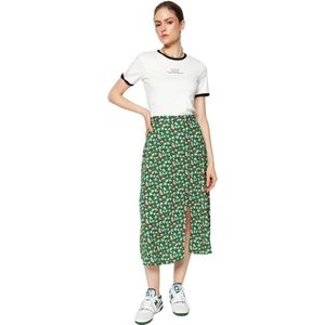 Trendyol - Midi-Geweven Rok - Camelkleurig - Viscose - Met Splitdetail En Bloemenpatroon