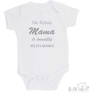 100% katoenen Romper ""De liefste mama is toevallig mijn mama"" Unisex Katoen Wit/grijs Maat 62/68