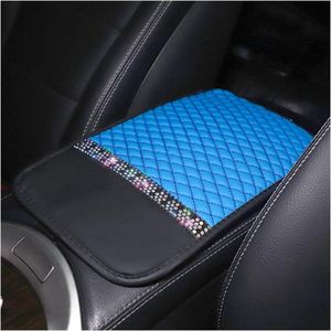 Auto middenconsole kussen bling waterdichte auto armleuning stoel box cover - blauw .