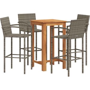 vidaXL Tuinbarset - Acaciahout en Poly Rattan - 5-delig Tuinbarset - Bartafel Set - Buitendiner - Terrasdecoratie - Acacia Hout