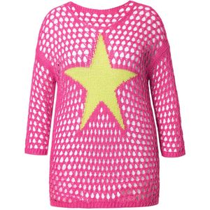 Angel of Style Angel of Style - Dames - Trui relaxed fit grof breisel ster 3/4-mouwen - Hibiscusrood - Maat 42