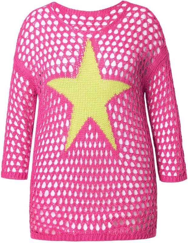 Angel of Style Angel of Style - Dames - Trui relaxed fit grof breisel ster 3/4-mouwen - Hibiscusrood - Maat 42