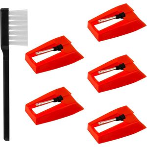 Allecto Plus - Platenspelernaalden Vervanging Diamantnaaldstylus - Kit voor LP Vinylplatenspelers - Crosley Fonograaf - 5 Stuks - Inclusief Schonere Borstel