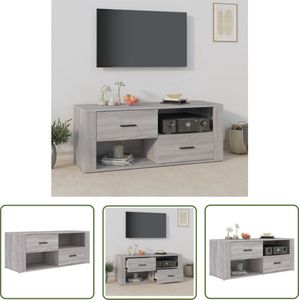 The Living Store Tv-meubel 100x35x40 cm bewerkt hout grijs sonoma eikenkleurig - Tv Kast - Media Kast - Salontafel - Houten Tv Stand - Grijze Tv Kast