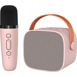 Woegel karaoke set A3 – met bluetooth, TF-kaart en stemvervormer– oplaadbare accu – draadloze micro ��– voor kinderen – roze