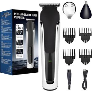 3-in-1 Tondeuse Set voor Heren met Neus- en Oortrimmer - Draadloos en Waterdicht