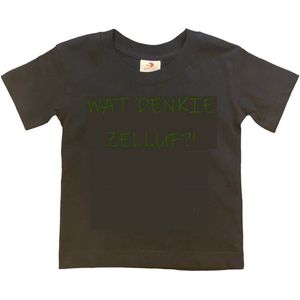 Rotterdam Kinder t-shirt | WAT DENKIE ZELLUF?! | Verjaardagkado | verjaardag kado | grappig | jarig | Rotterdam | Feyenoord | cadeau | Cadeau | Zwart/groen | Maat 134/140