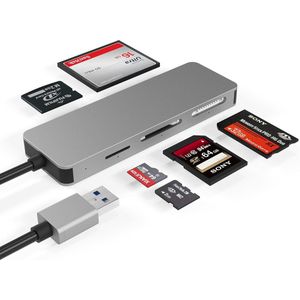 USB 3.0-kaartlezer, iFoulki 6-in-1 aluminium kaartlezer, USB 3.0 (5 Gps) hoge snelheid TF/SD/MS/M2/XD/CF geheugenkaart Solt Combo-adapter, Plug and Play