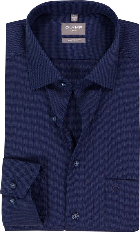 OLYMP - Luxor - Overhemd - Marine Blauw - Comfort Fit - Mouwlengte 7 - Strijkvrij