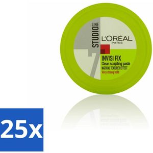 25 x L'Oréal Studio Line Invisi Fix Clean Sculpting Paste 75 ml - Natuurlijke Fixatie - Haarmodeleren - Warrige Look - Gezond Haar