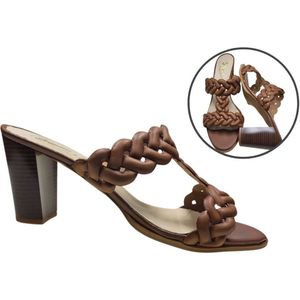 Stravers - Muiltjes gevlochten met Hak Maat 45 Grote Maten Bruine Slippers met Hak
