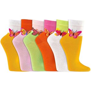 Kindersokken | Grappige sokken | Print: Vlinders | Kleur: Meerkleurig | Maat: Diverse maten | 6 paar