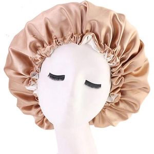 Allecto Plus - Satijnen omkeerbare slaapmuts voor slaaphaar - Extra groot en verstelbaar - Champagne en beige.