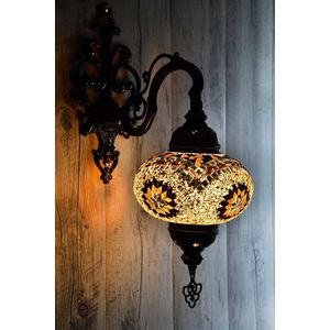 Handgemaakte Turkse wandlamp bruin oranje Oosterse Mozaïek Marokkaanse lamp