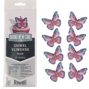 BrandNewCake® Ouwel Vlinders Roze 16 Stuks - Eetbare Suikerdecoratie - Cupcake Decoratie - Taartversiering