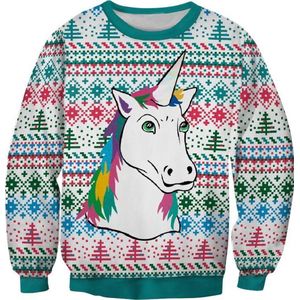 Eenhoorn met blije kleurtjes Foute kersttrui - Maat: L - Kerstmis trui - Heren kersttrui - Dames kersttrui - Foute kersttruien - Kerst outfit - Kerstkleding - Lelijke kersttrui - Gekke kersttrui -