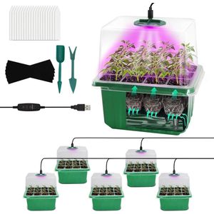 Zelfbewaterende zaadbakken met groeilicht - 6-pack 72 celtrays kweekbak - Groeiende dikkere zaailingen starterkweekbakken met verhoogde deksels (groen)
