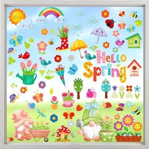 Lente raamstickers met kabouters, bloemen en vlinders - 9 vellen raamdecoratie