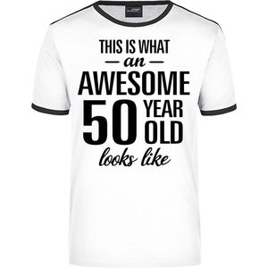 Awesome 50 year - geweldige 50 jaar wit/zwart ringer cadeau t-shirt heren -  Verjaardag cadeau / Abraham XXL