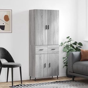 The Living Store Hoge Kast - Dressoir en Opzetkast - Grijs Sonoma Eiken - 69.5 x 34 x 180 cm - Duurzaam Materiaal