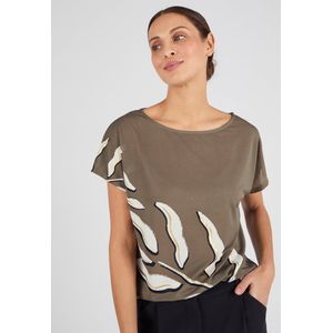 Damart - Gebreid crêpe T-shirt met bladmotief - Dames - Groen - XXL