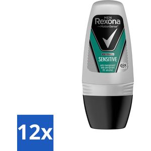 12 x Rexona Men - Sensitive - Deo Roll-on - Anti-transpirant - 50 ml - Deodorant - Antitranspirant - Gevoelige Huid - Mannen - Roll-on