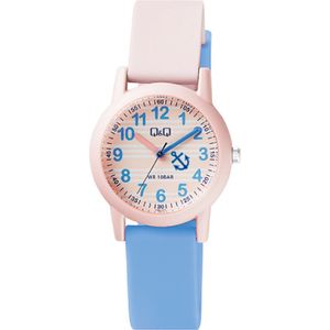 Q&Q VS49J002Y - Horloge - Analoog - Kinderen - Unisex - Plastic band - Rond - Cijfers - Kunststof - Sport - Blauw - Roze - 10 ATM