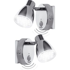 Trango Set van 2 2635-028 LED-sensor nachtlampje * MILO * met bewegingssensor en automatische functie in chroom veiligheidslicht 230V socket lamp, wandlamp, oriëntatie licht, nachtlamp, socket licht