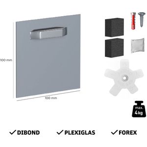 Ophangplaat voor foto op Aluminium / plexiglas / dibond - 100x100 mm 4kg - foto ophangsysteem zelfklevend - ophangsysteem foto op plexiglas / dibond / forex - set 4x Dibond Hanger 100x100mm 4kg - muurbeugel en accessoires