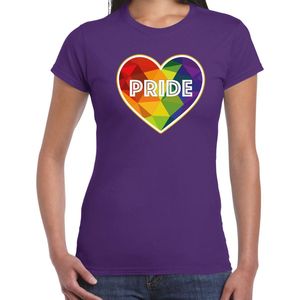 Bellatio Decorations Gay Pride shirt - pride hartje - regenboog - dames - paars XS