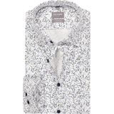 OLYMP 24/7 Luxor comfort fit overhemd - dobby - wit met blauw en groen dessin - Strijkvriendelijk - Boordmaat: 46