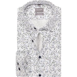 OLYMP 24/7 Luxor comfort fit overhemd - dobby - wit met blauw en groen dessin - Strijkvriendelijk - Boordmaat: 46
