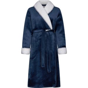 Pastunette dames Badjas Fleece - Morning Gown - Warme winter ochtendjas donkerblauw