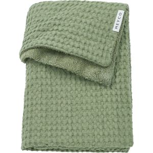 Meyco Baby Wafel Teddy wiegdeken - olive green - 75x100cm - 2.0 TOG