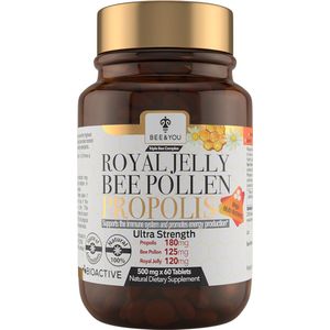 BEE&YOU 3 in 1 Pure Bee Complex Supplement - met Propolis + Royal Jelly + Pollen - Natuurlijke Boost van het Immuunsysteem en Energie - 60 tabletten