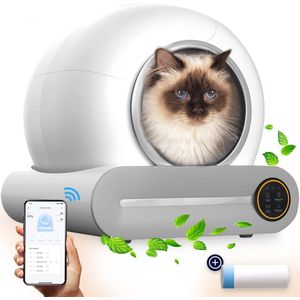 Automatische Zelfreinigende Kattenbak XXL - Open Kattentoilet - Elektrische Robot - Kleine & Grote katten - 65L – Wit