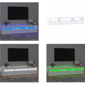 vidaXL Tv-meubel met LED-verlichting 195x35x40 cm hoogglans wit - Tv-kast - Tv-kasten - Tv-meubel - Tv-meubel Met LED-verlichting