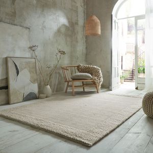 Flycarpets Rue Modern Laagpolig - Wol - Kader Vloerkleed - Naturel / Creme - 160x230 cm