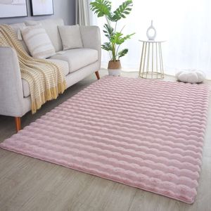 Flycarpets Felicia Hoogpolig Fluffy 3D Design Vloerkleed - Roze - 200x290 cm