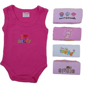 Set van 5 rompertjes 0-3 maanden roze