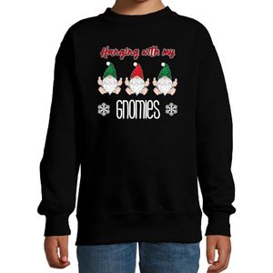 Bellatio Decorations kersttrui/sweater voor kinderen - Kerst kabouter/gnoom - zwart - Gnomies 134/146
