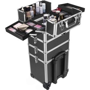 Aluminium Visagie Koffer - Nagel trolley - 4 in 1 - Roze - Cosmetica trolley - Kappers trolley - Trolley op wieltjes - Make-up schmink nagel koffer trolley - koffer